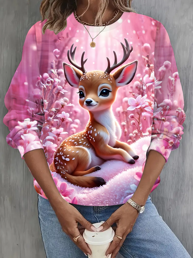 Cute Christmas Reindeer Long Sleeve Casual Top