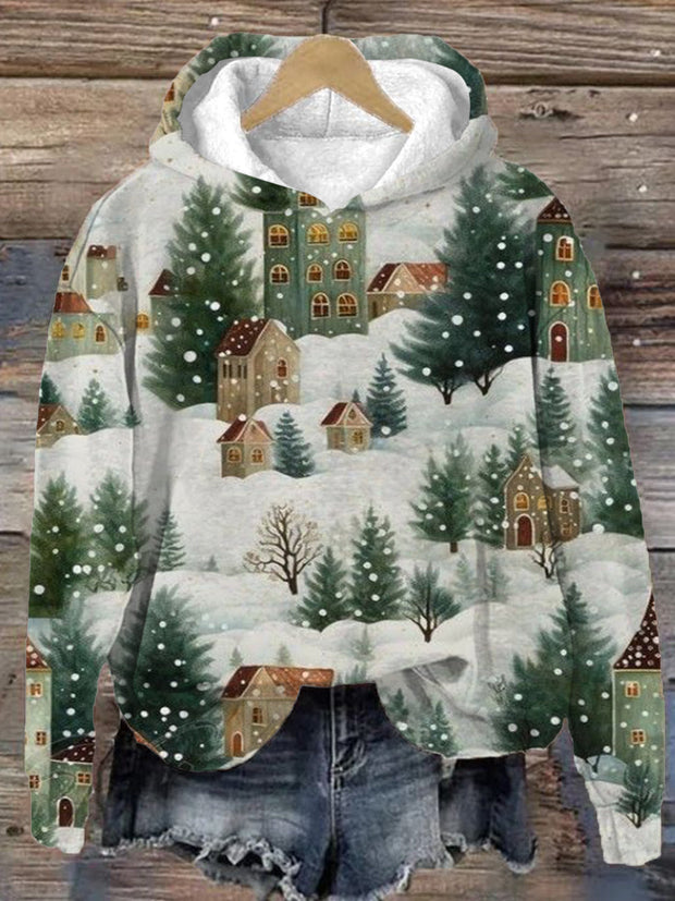 Winter Landscape Forest Christmas Long Sleeve Printed Hoodie