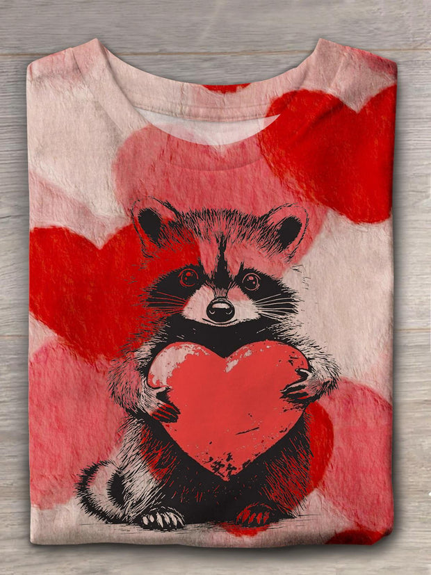 Valentines Love Cute Raccoon Crew Neck T-shirt