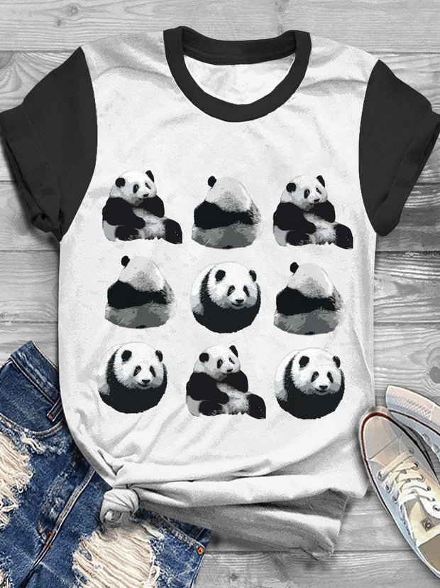 Women's Panda Hua Hua Round Neck T-Shirt