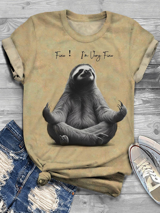 Fine I'm Very Fine Sloth Print T-shirt