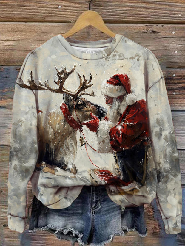 Women's Christmas Elk Santa Claus Vintage Casual Print Top