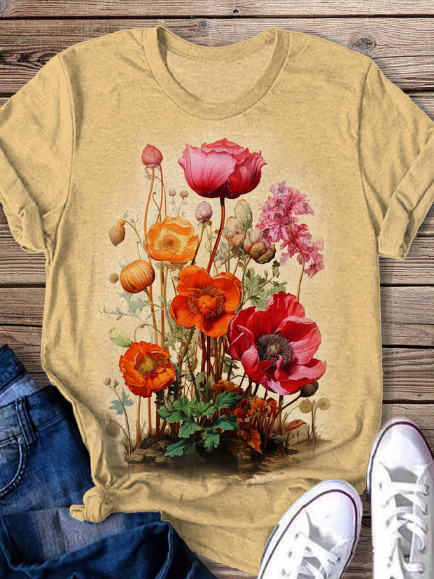 Plants Flowers Botany Classic Vintage Print Casual T-shirt