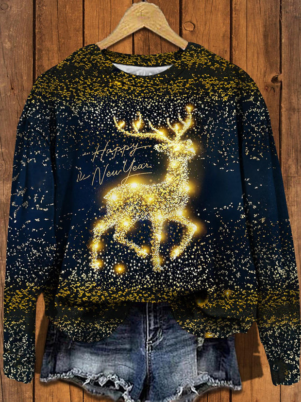 Women's Christmas New Year Reindeer Round Neck Long Sleeve Top