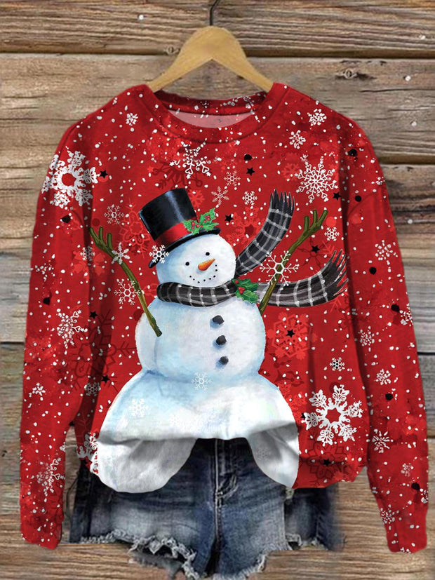 Women's Dancing Snowman In Winter Round Neck Long Sleeve Top