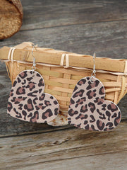 Valentine's Day Love Earrings Heart Shape Double Sided Leopard Print