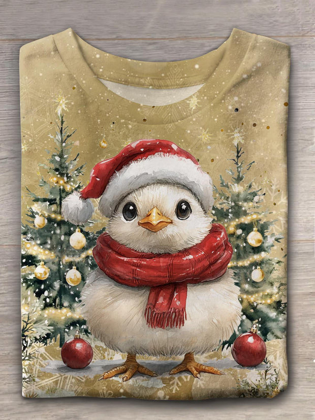 Cute Little Bird Visiting In Winter Crew Neck T-shirt