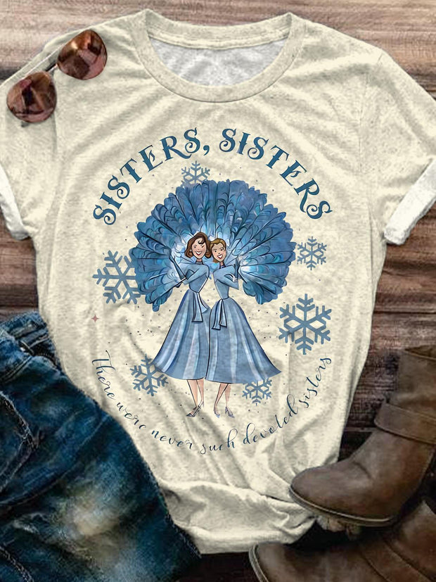 Sisters' White Christmas Crew Neck T-shirt