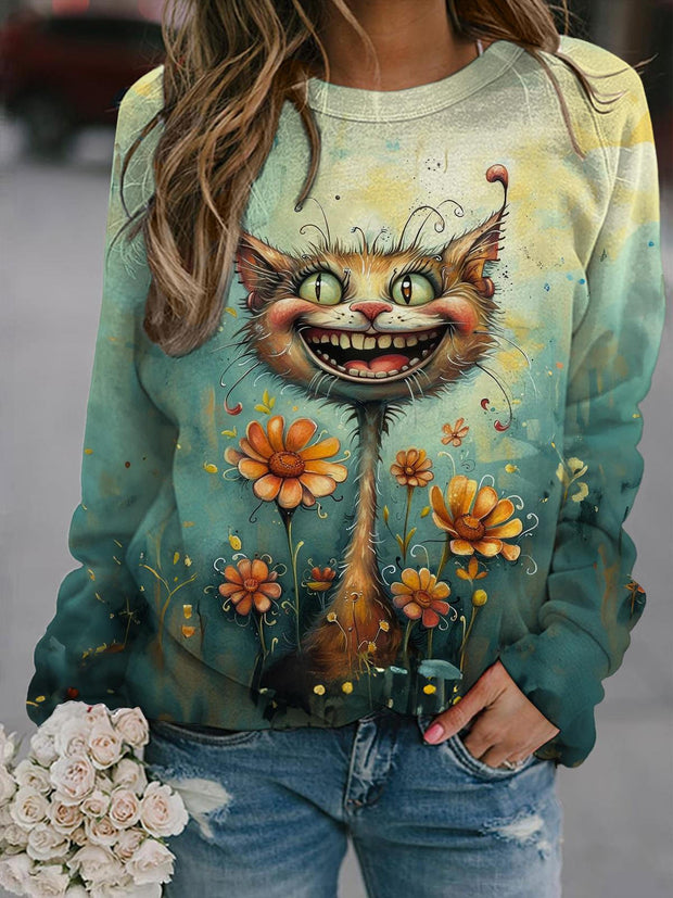 Women's Cute Funny Cat Gradient Print Casual Long Sleeve Top