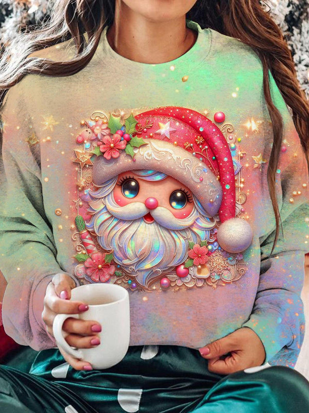 Women's Cute Santa Claus Print Long Sleeve Top