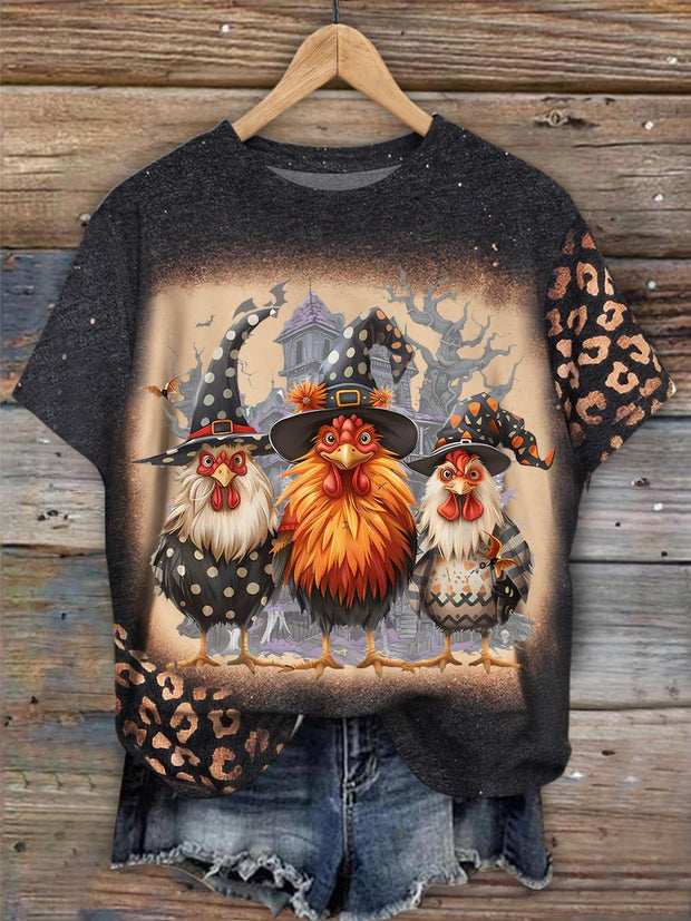 Funny Halloween Chicken Print Casual Top