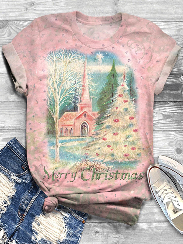 Vintage Christmas Church Crew Neck T-shirt