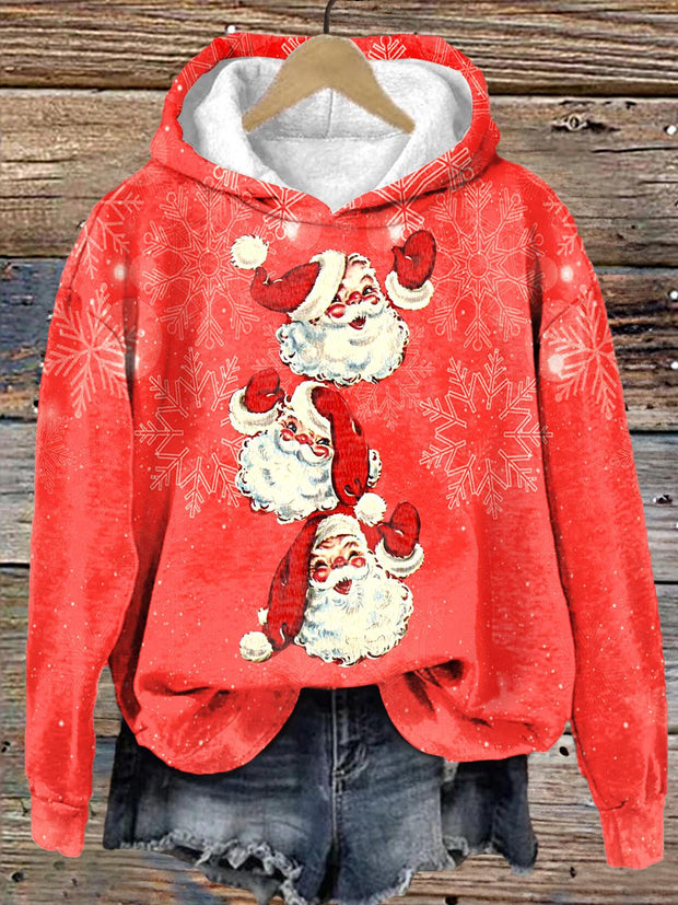 Women's Christmas Winter Santa Claus Print Long Sleeve Printed Hoodie