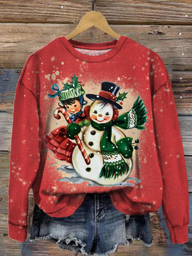 Women's Christmas Snowman Girls Vintage Print Casual Top