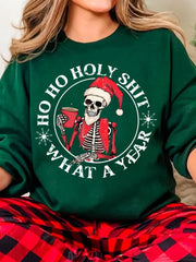 Oh Oh Holy Shit What A Year Funny Skeleton Santa Claus Sweatshirt