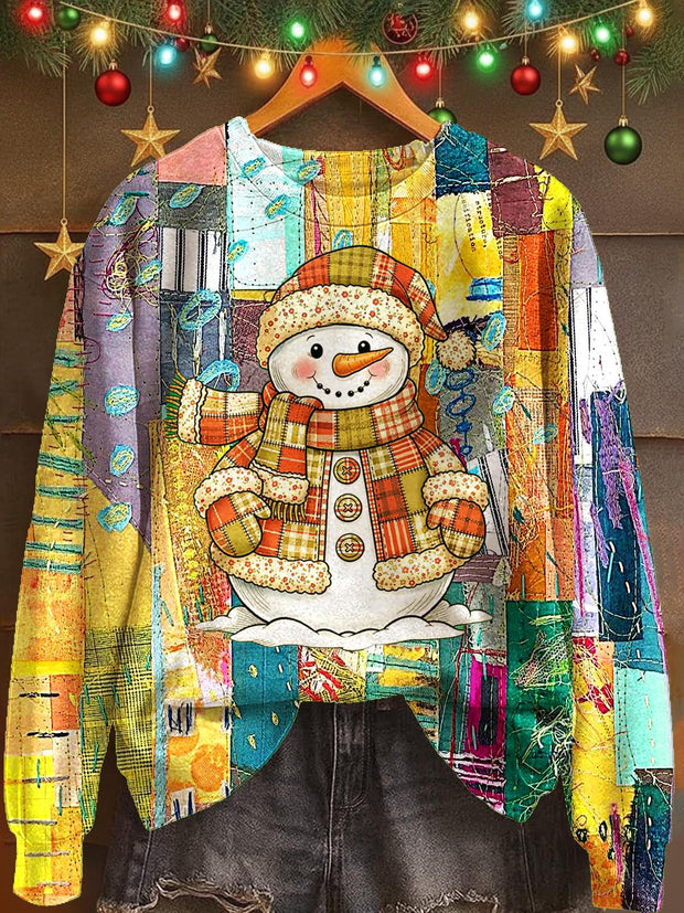 Christmas Snowman Print Long Sleeve Casual Top