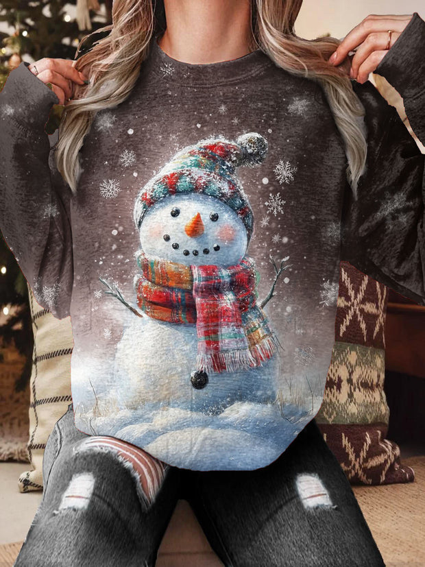 Cute Retro Snowman Printed Long Sleeve Casual Top