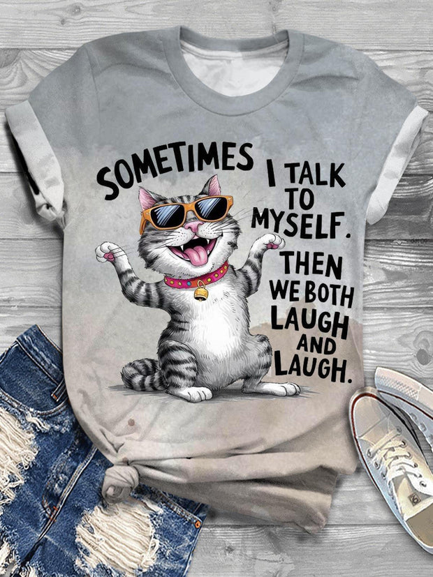 Women's Funny Cat Crew Neck T-shirt