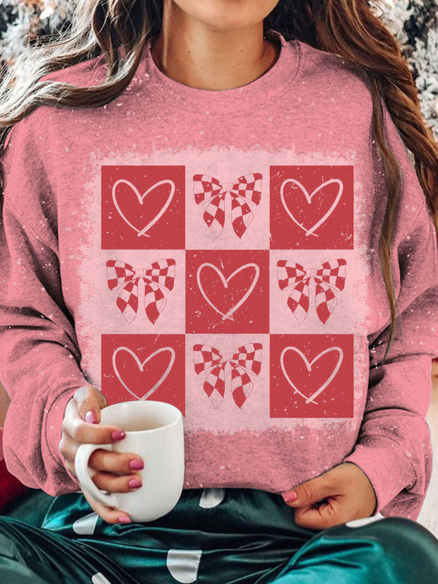 Retro Checkered Valentine's Print Long Sleeve Casual Top