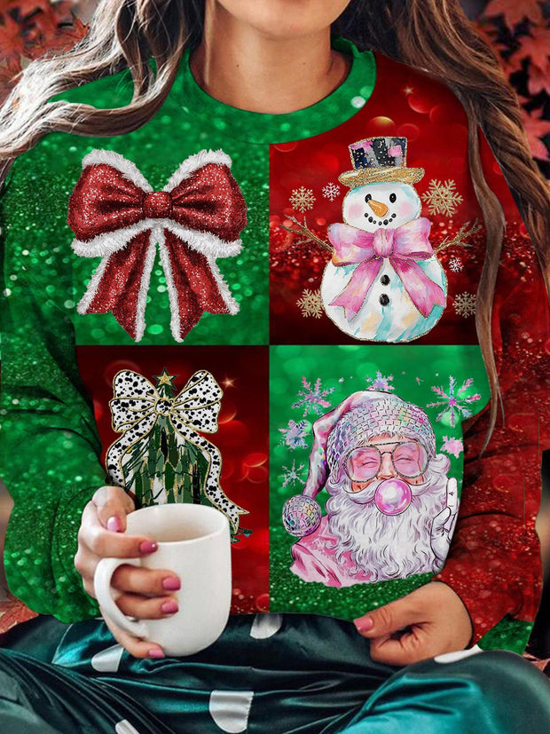 Sparkling Christmas Printed Long Sleeve Casual Top