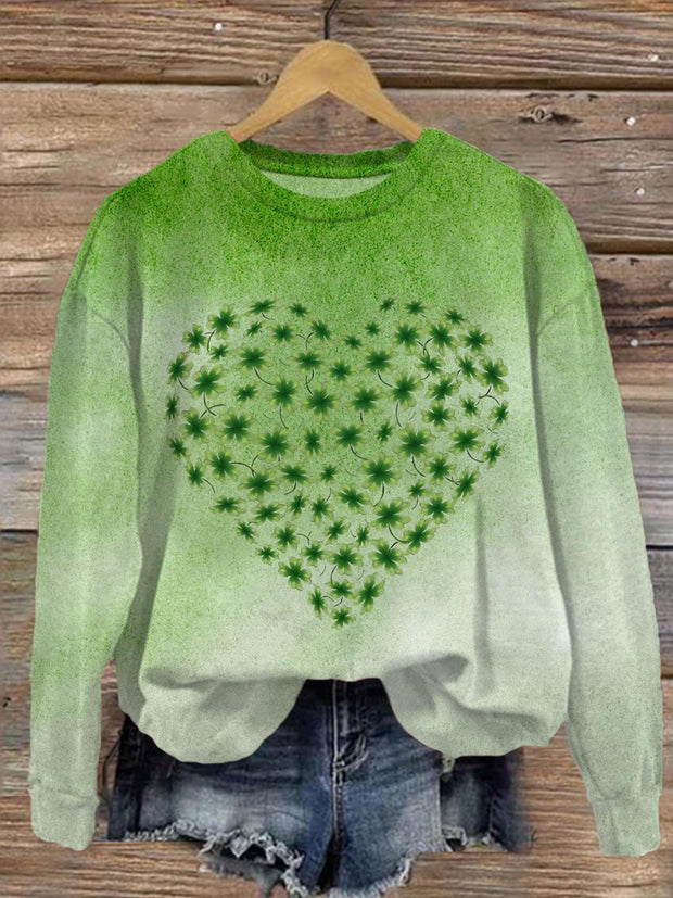 Heart Leaf Clover Printed Long Sleeve Casual Top