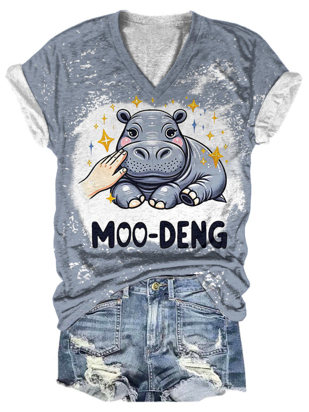 Women's Moo Deng Bootleg V-Neck Short Sleeve T-Shirt