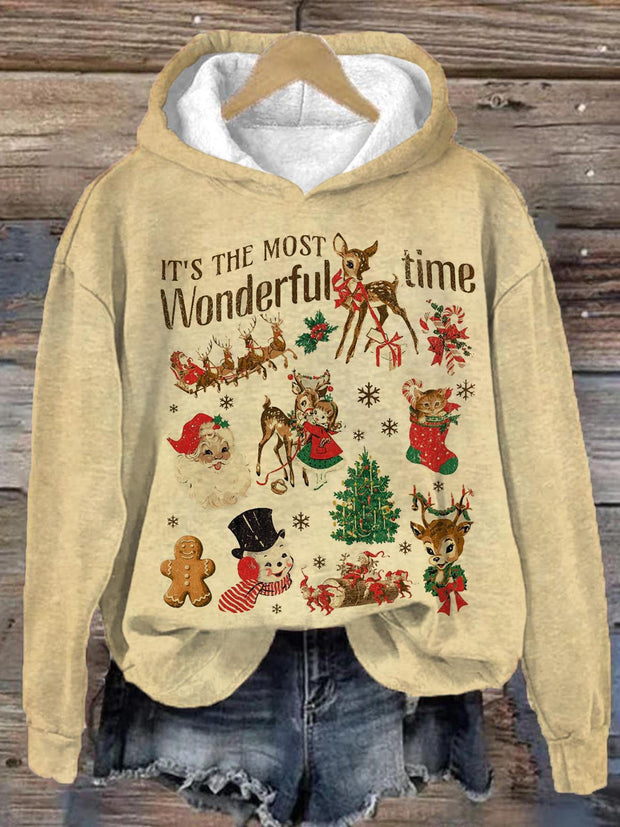 Women's Vintage Christma Long Sleeve Printed Hoodie