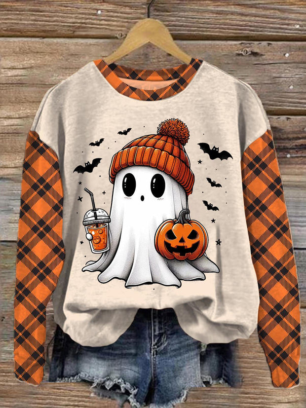 Halloween Ghost Crew Neck Casual Sweatshirt