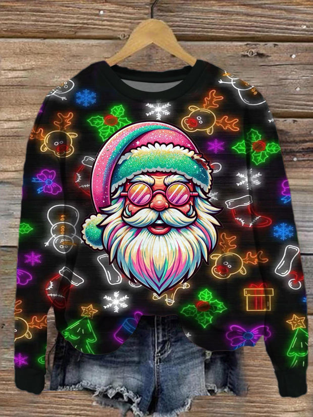 Women's Cool Retro Santa Crew Neck Casual Sweatshirt