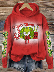 Retro Grinch Christmas Long Sleeve Printed Hoodie