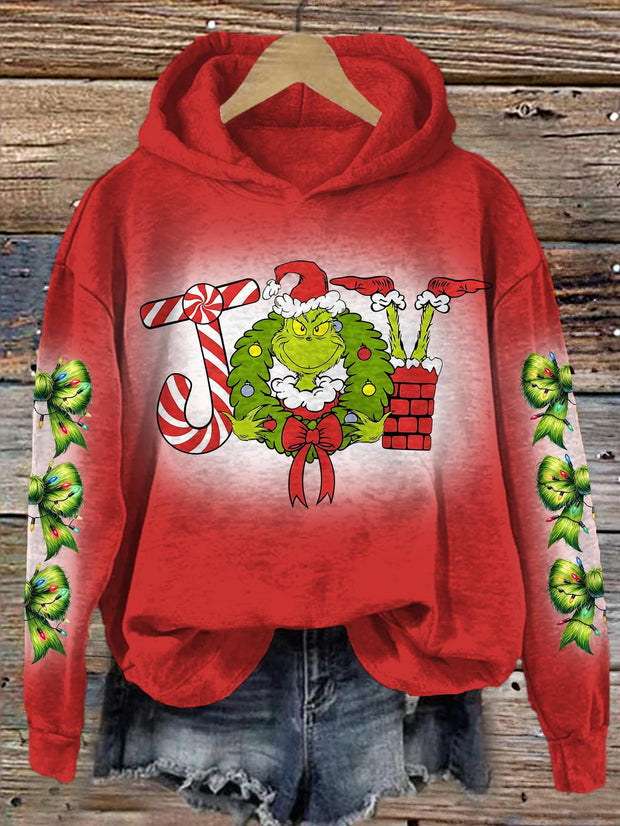 Retro Grinch Christmas Long Sleeve Printed Hoodie
