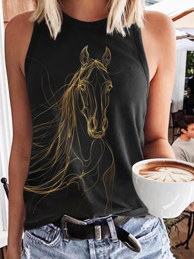 Women's Magnificent Horse Print Casual Sleeveless Top