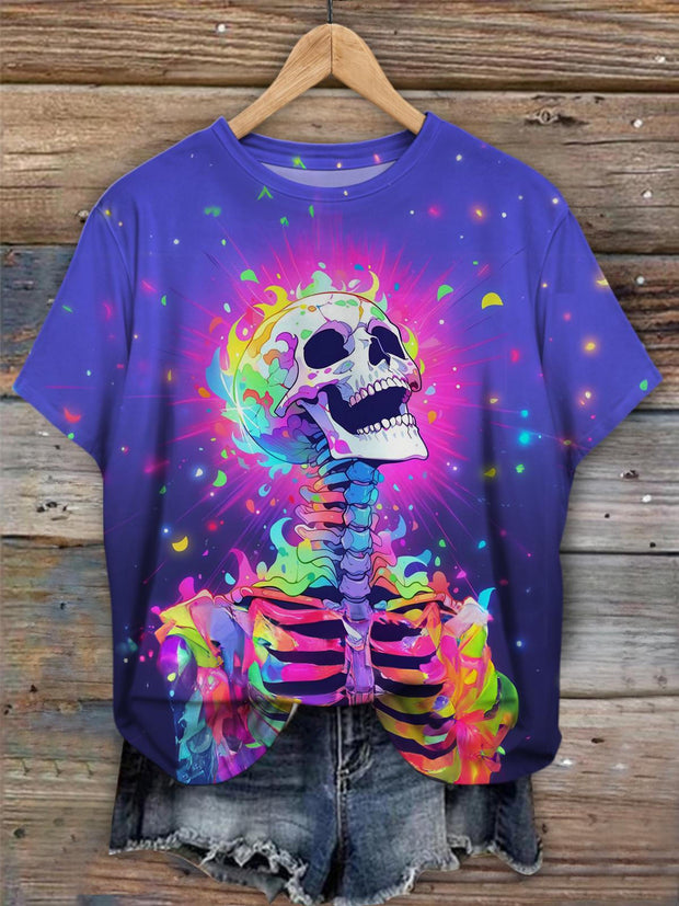 Neon Skull Print Crew Neck T-shirt