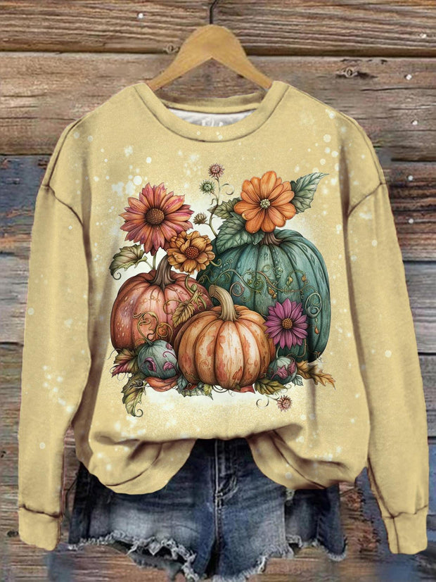 Women's Autumn Pumpkin Vintage Print Casual Long Sleeve Top