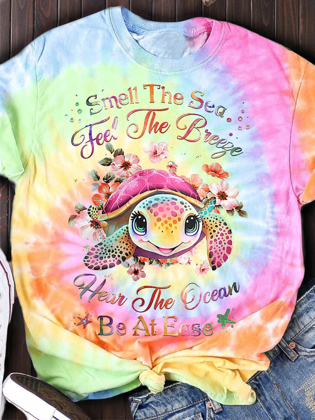 Smell The Sea Feel The Breeze Ocean Turtle Crew Neck T-shirt