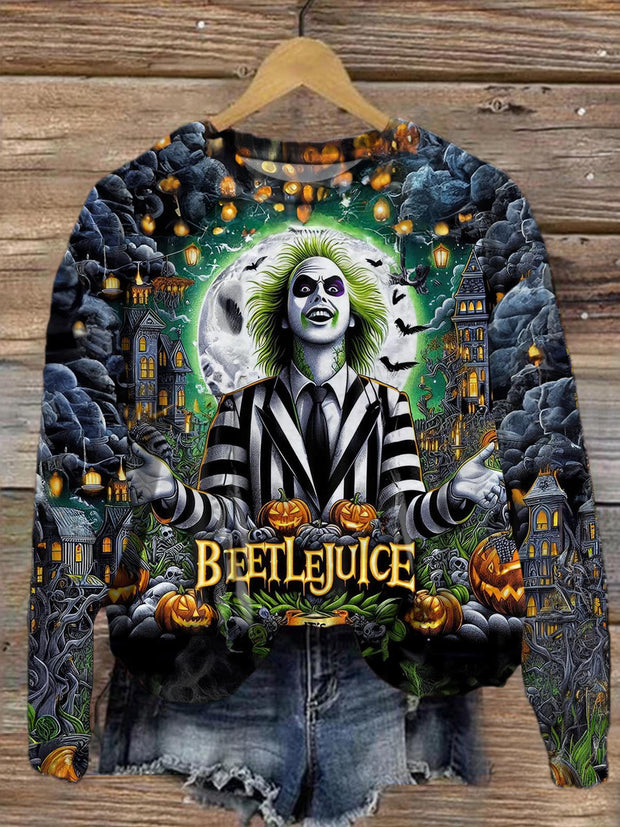 Halloween Beetlejuice It'S Showtime Round Neck Long Sleeve Top