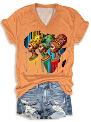 Black Woman African Map Black Queen V-neck T-Shirt