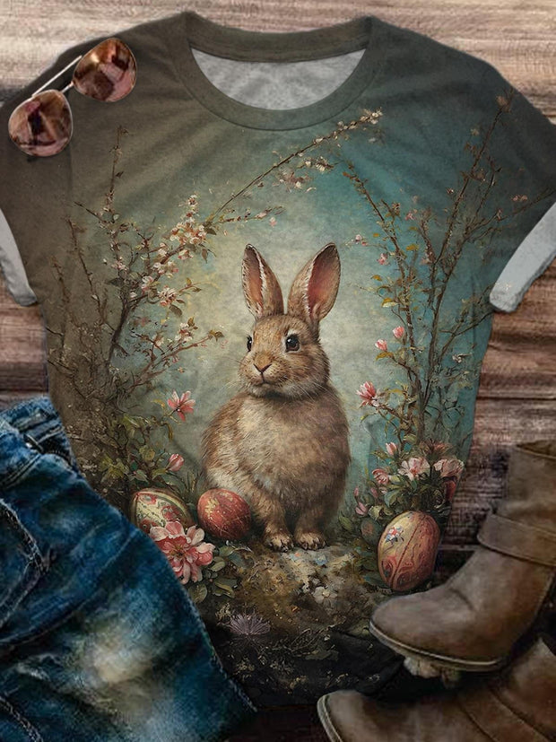 Vintage Easter Bunny Crew Neck T-shirt