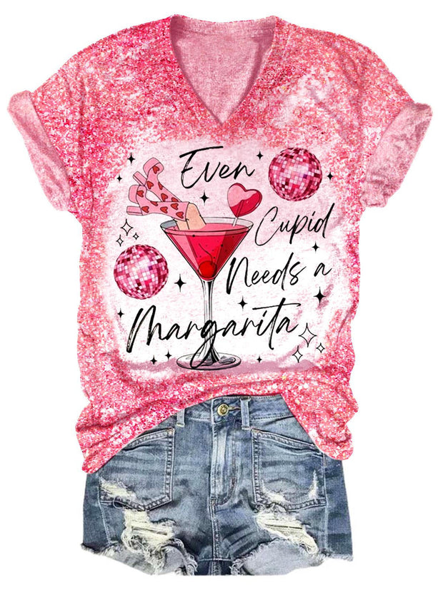 Margarita Vintage Valentine's Day V-Neck T-Shirt