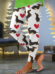 Christmas Heart Dachshund Print Leggings