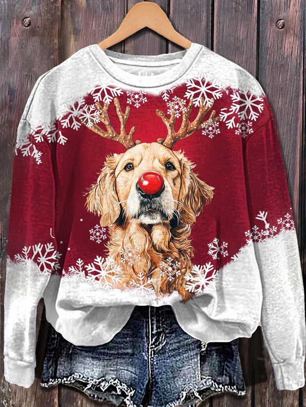Christmas Cute Dog Print Long Sleeve Casual Top