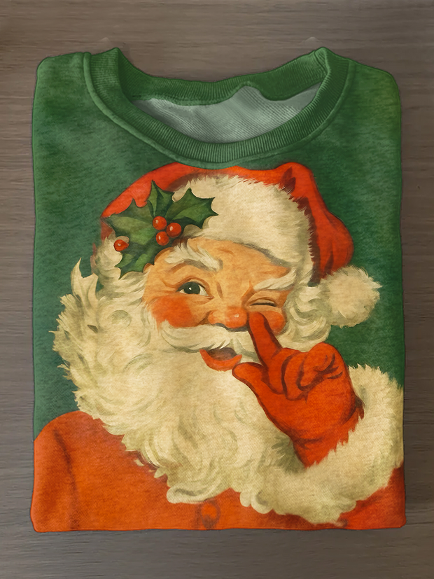 Retro Fun Santa Claus Printed Long Sleeve Casual Top