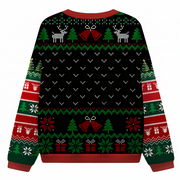 Women's Funny Black Cat What? round neck ugly sweater