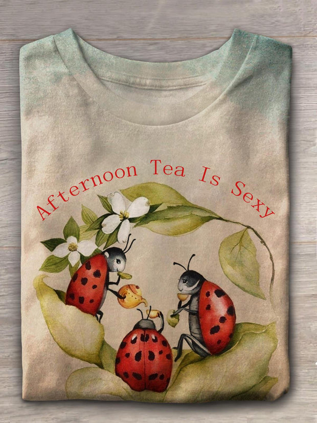 Afternoon Tea Is Sexy Ladybug Print Casual T-shirt