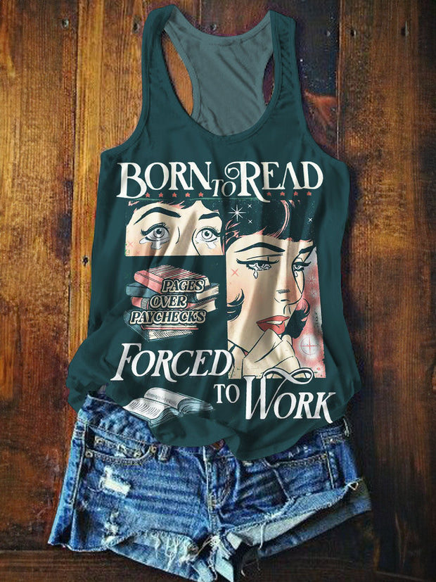 Vintage Book Print Casual Tank Top