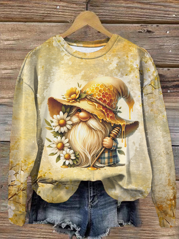 Women's Gnome Flowers Crew Neck Casual Sweatshirt