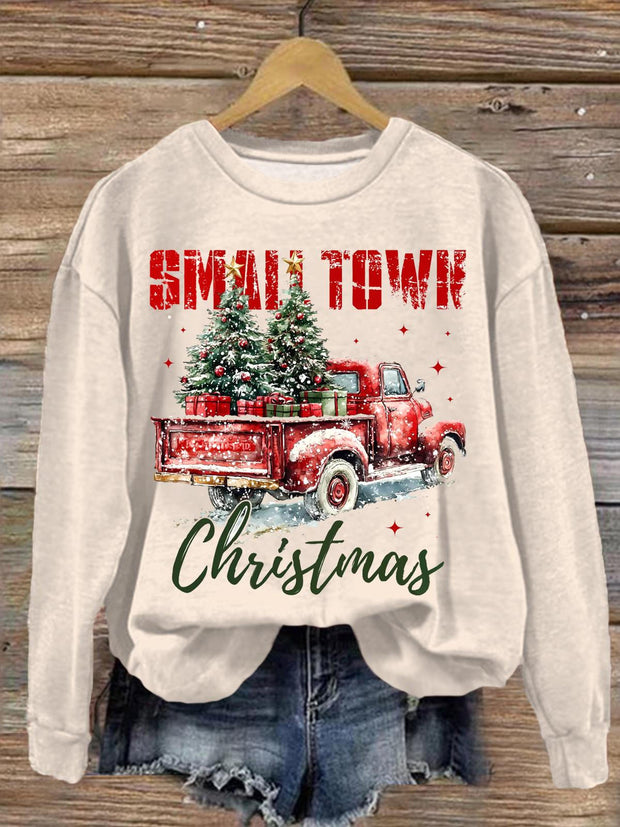 Small Town Christmas Vintage Printed Long Sleeve Casual Top