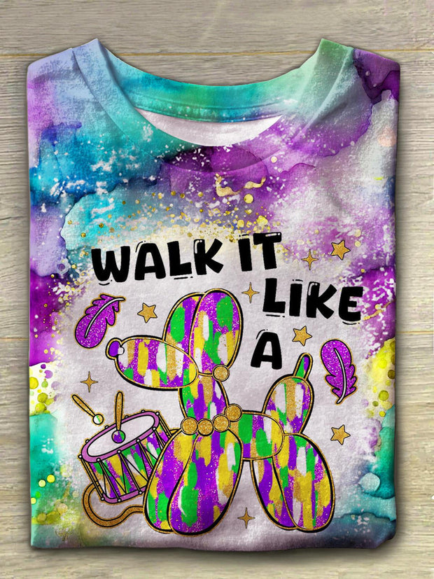 Walk it Like A Dog Mardi Gras Crew Neck T-shirt