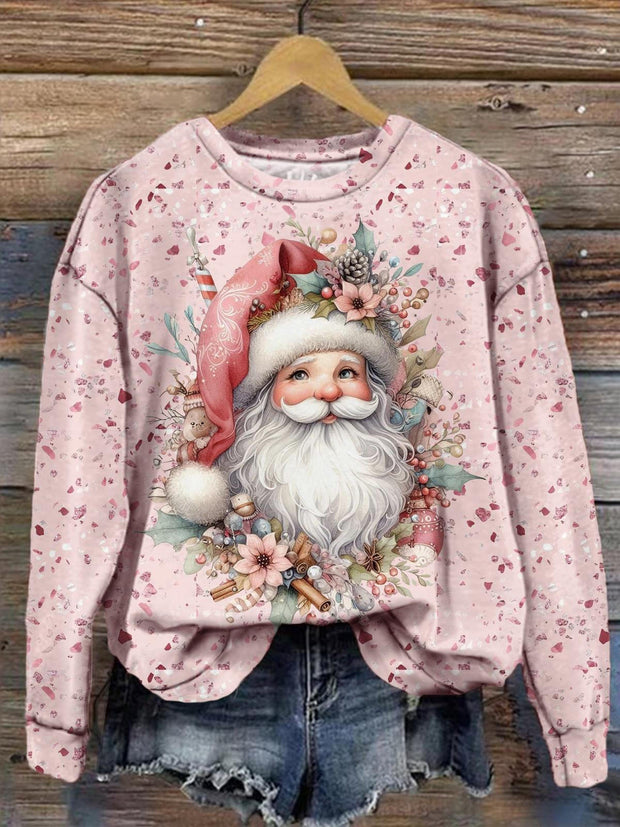 Women's Cute Santa Floral Print Long Sleeve Top