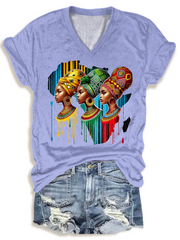 Black Woman African Map Black Queen V-neck T-Shirt